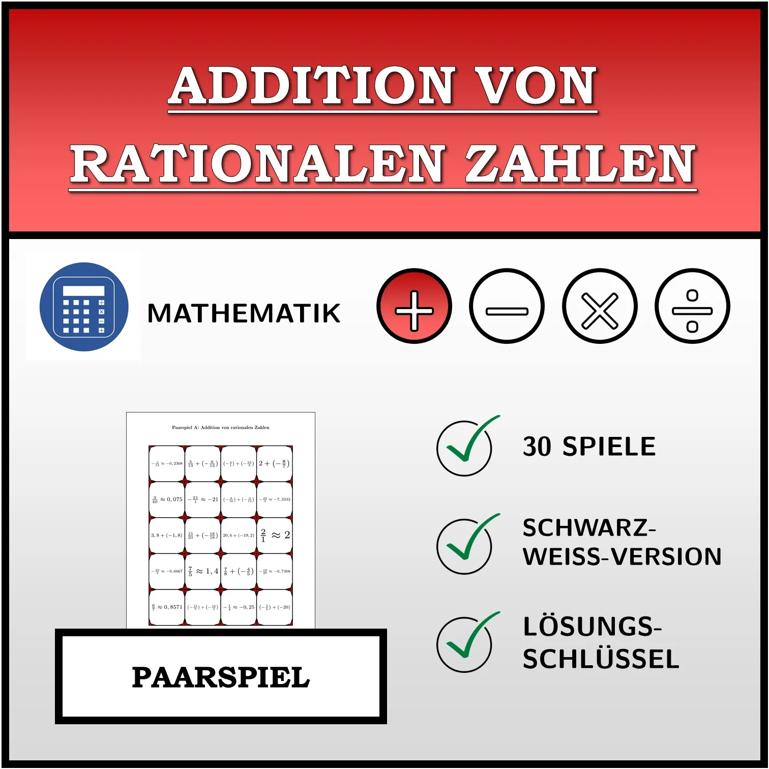 Paarspiel: Addition von rationalen Zahlen