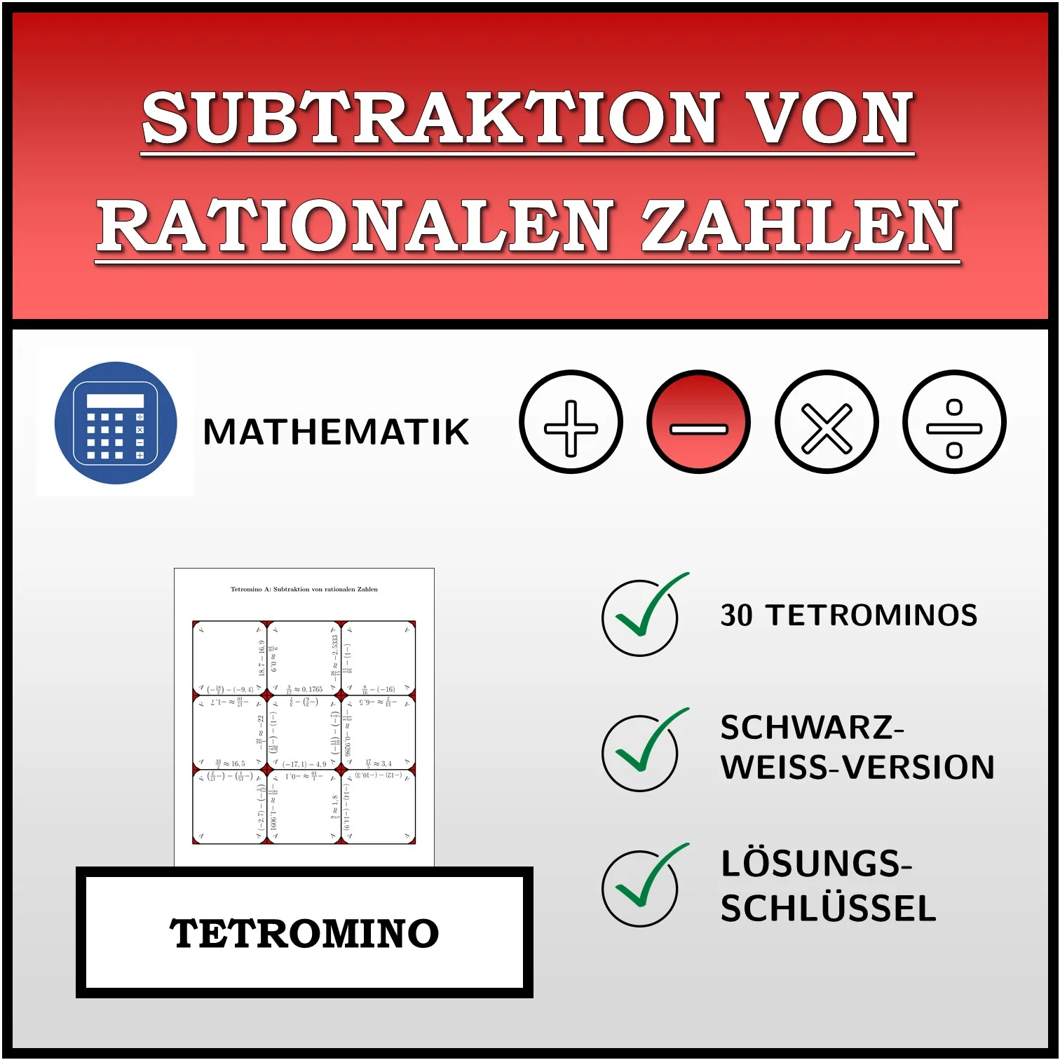 Tetromino: Subtraktion von rationalen Zahlen