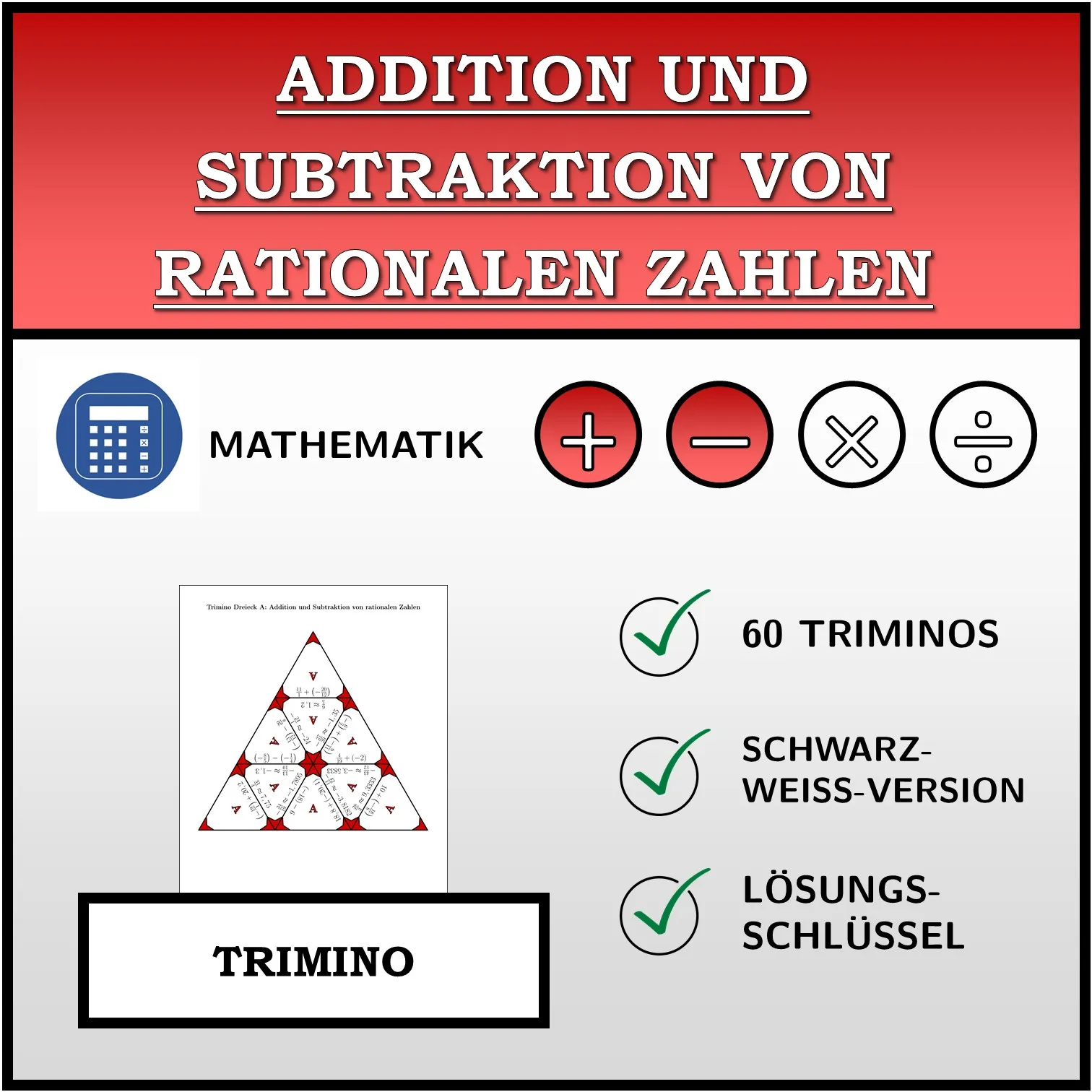 Trimino: Addition und Subtraktion von rationalen Zahlen