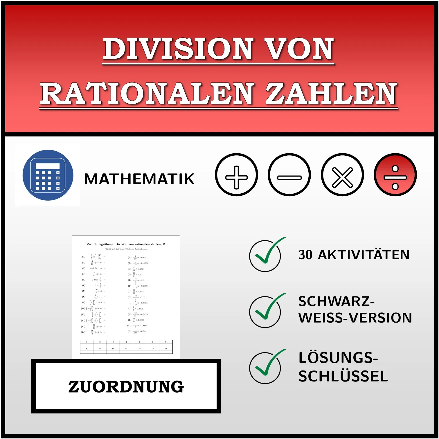 Zuordnungsübung: Division von rationalen Zahlen