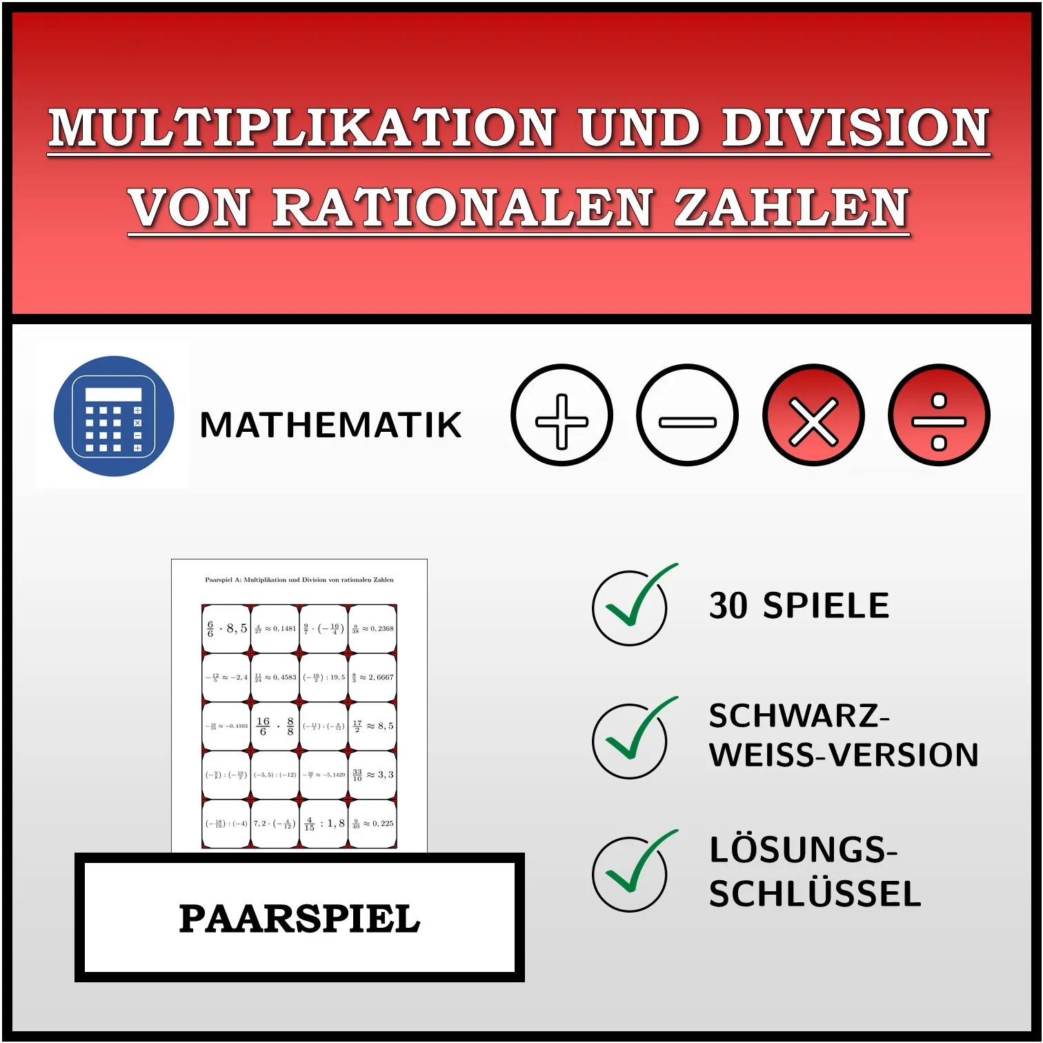 Paarspiel: Multiplikation und Division von rationalen Zahlen
