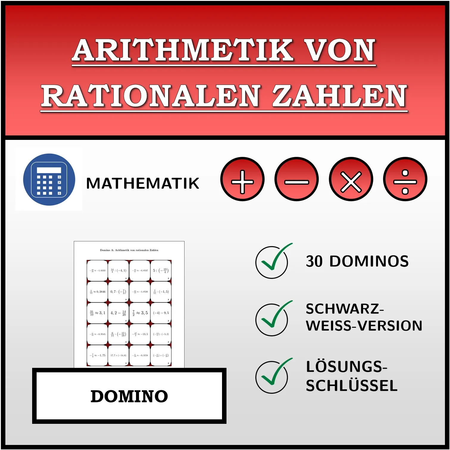Domino: Arithmetik von rationalen Zahlen