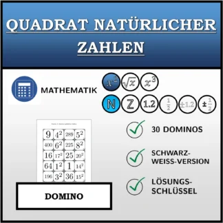 Domino: Quadrat natürlicher Zahlen