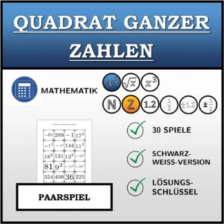 Paarspiel: Quadrat ganzer Zahlen