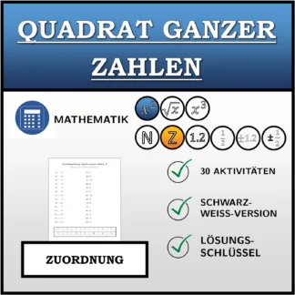 Zuordnungsübung: Quadrat ganzer Zahlen