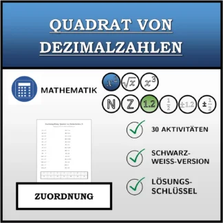 Zuordnungsübung: Quadrat von Dezimalzahlen