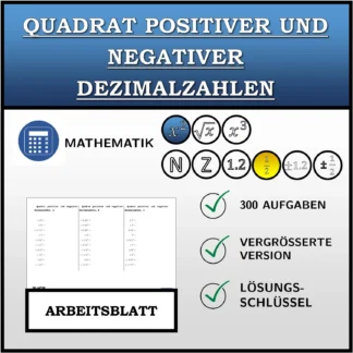 Arbeitsblatt: Quadrat positiver und negativer Dezimalzahlen