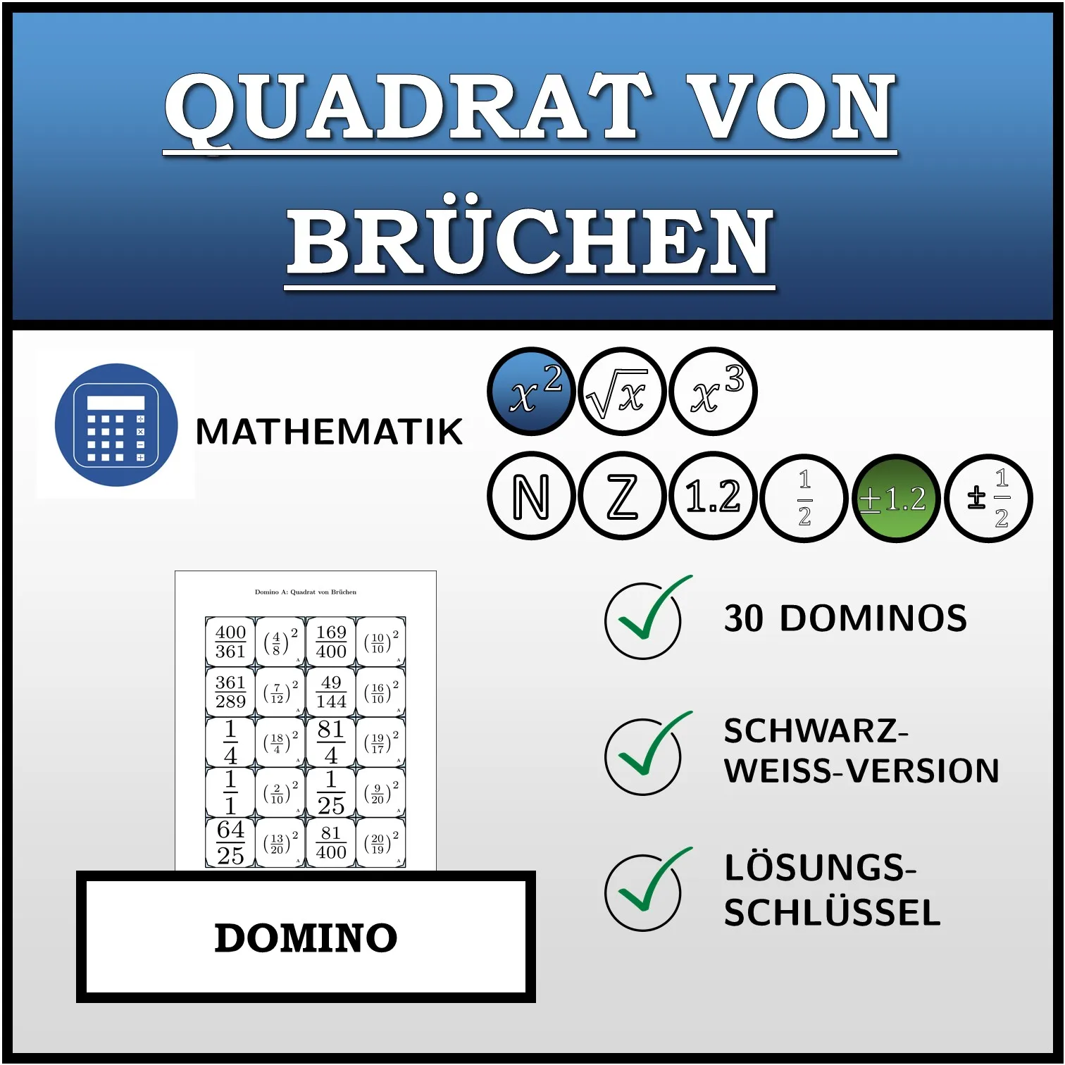 Domino: Quadrat von Brüchen