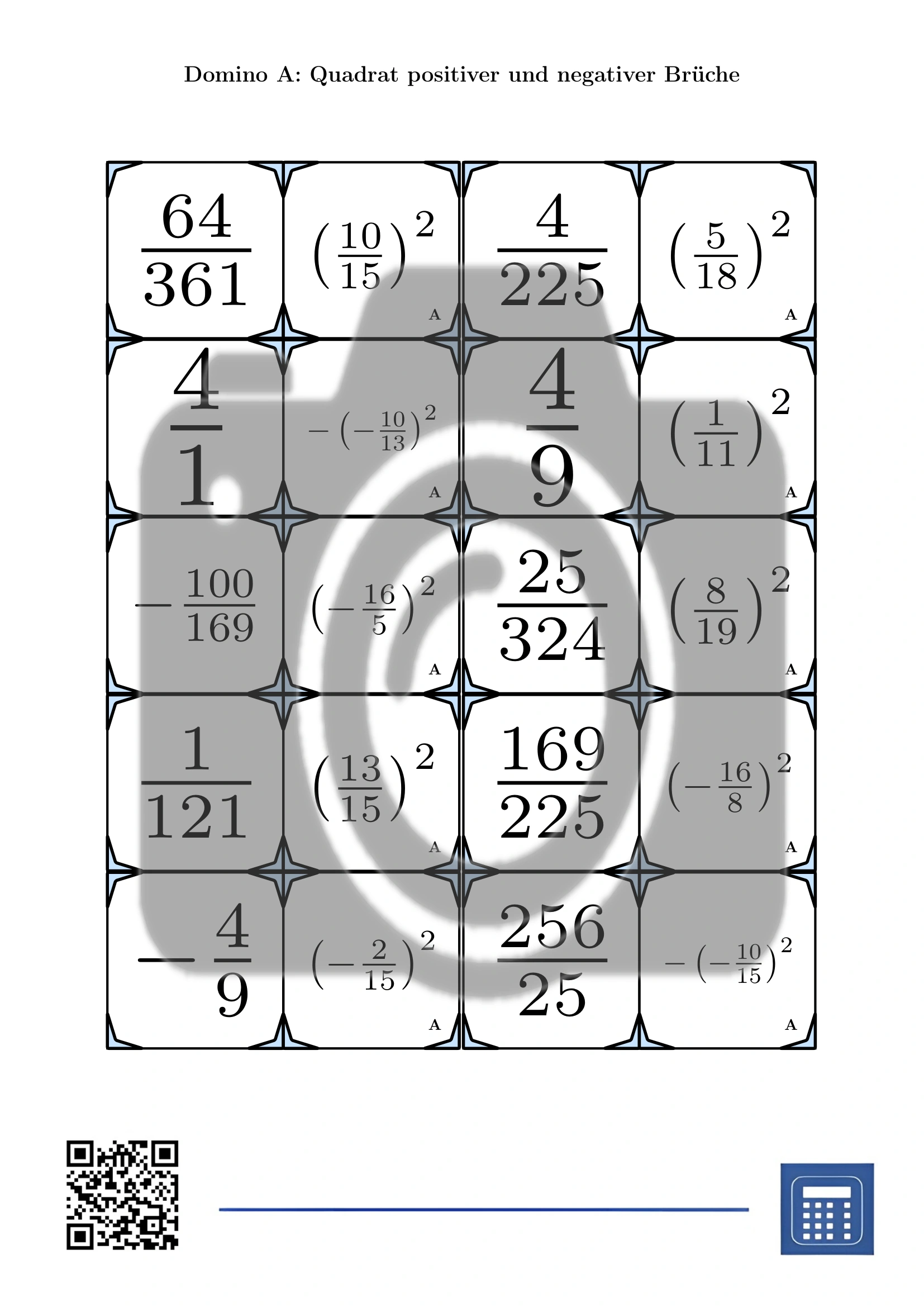 Domino: Quadrat positiver und negativer Brüche – Bild 2