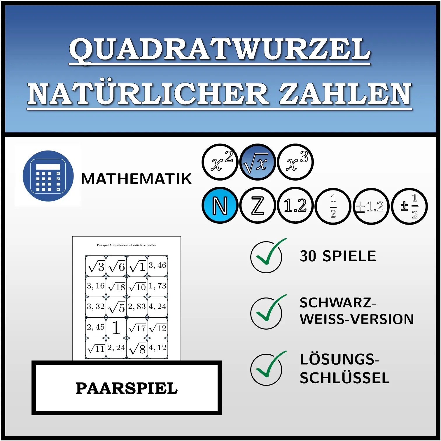 Paarspiel: Quadratwurzel natürlicher Zahlen