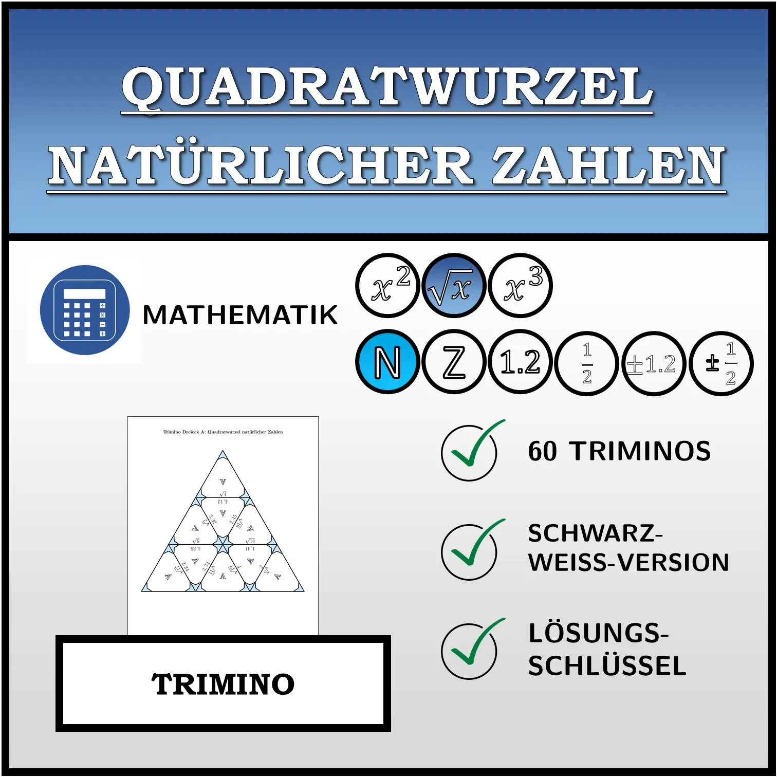 Trimino: Quadratwurzel natürlicher Zahlen
