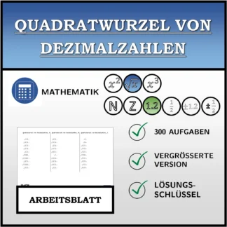 Arbeitsblatt: Quadratwurzel von Dezimalzahlen