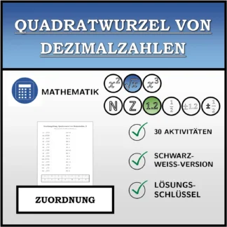 Zuordnungsübung: Quadratwurzel von Dezimalzahlen