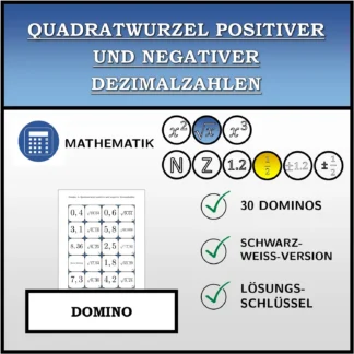 Domino: Quadratwurzel positiver und negativer Dezimalzahlen