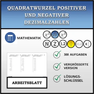 Arbeitsblatt: Quadratwurzel positiver und negativer Dezimalzahlen