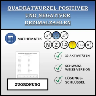 Zuordnungsübung: Quadratwurzel positiver und negativer Dezimalzahlen