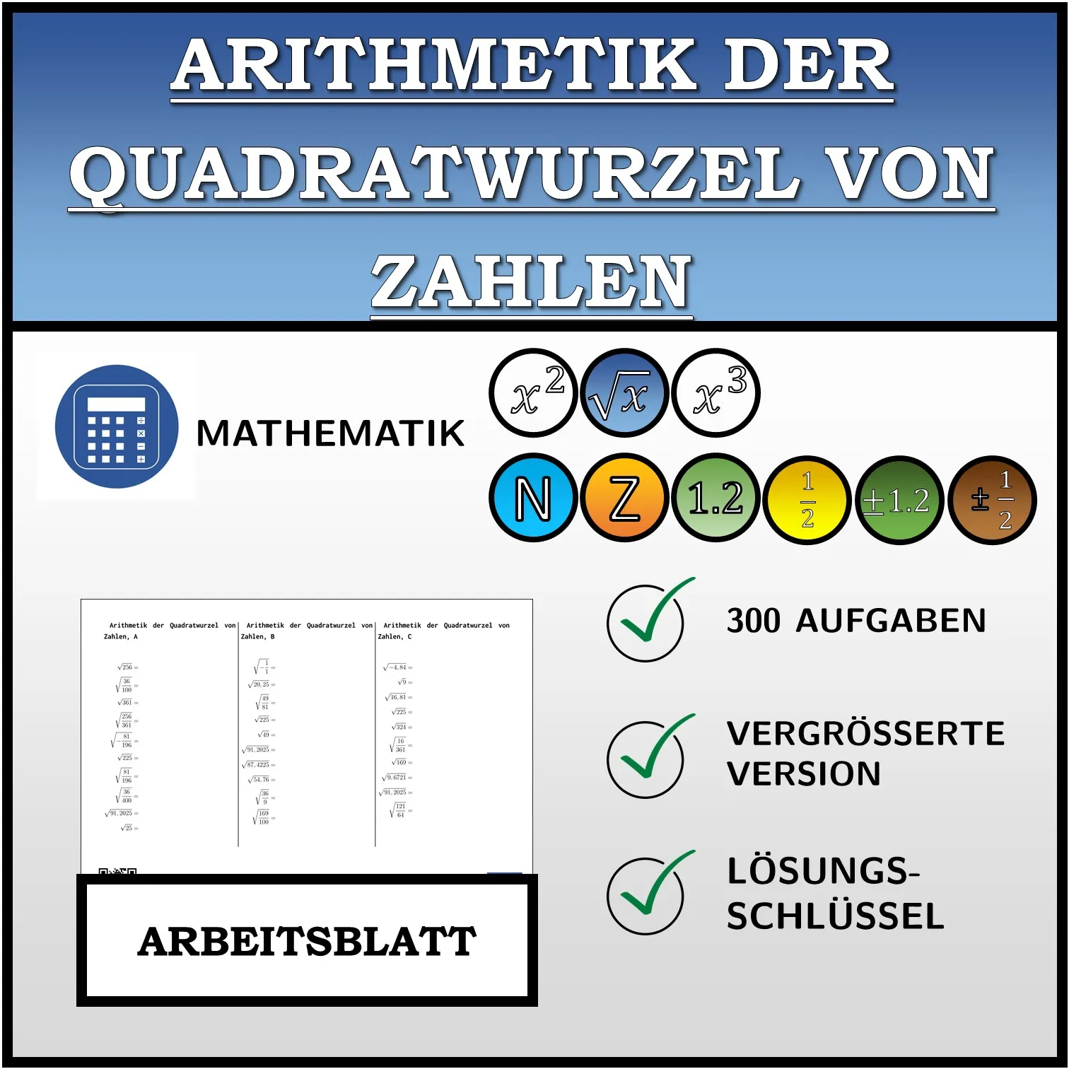 Arbeitsblatt: Arithmetik der Quadratwurzel von Zahlen
