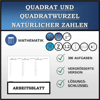 Arbeitsblatt: Quadrat und Quadratwurzel natürlicher Zahlen