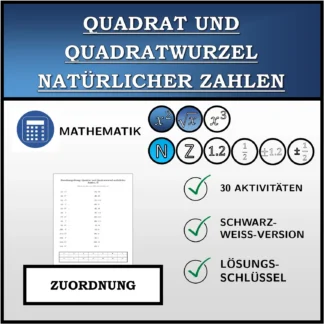 Zuordnungsübung: Quadrat und Quadratwurzel natürlicher Zahlen