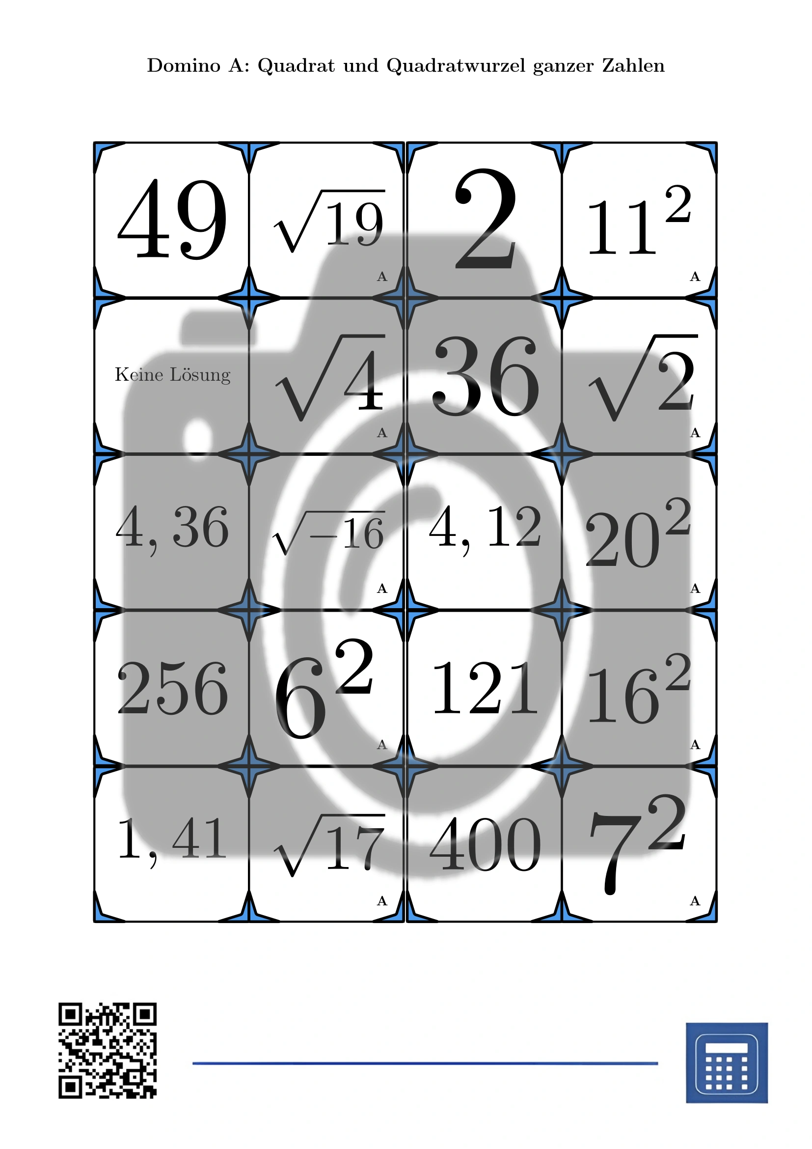 Domino: Quadrat und Quadratwurzel ganzer Zahlen – Bild 2