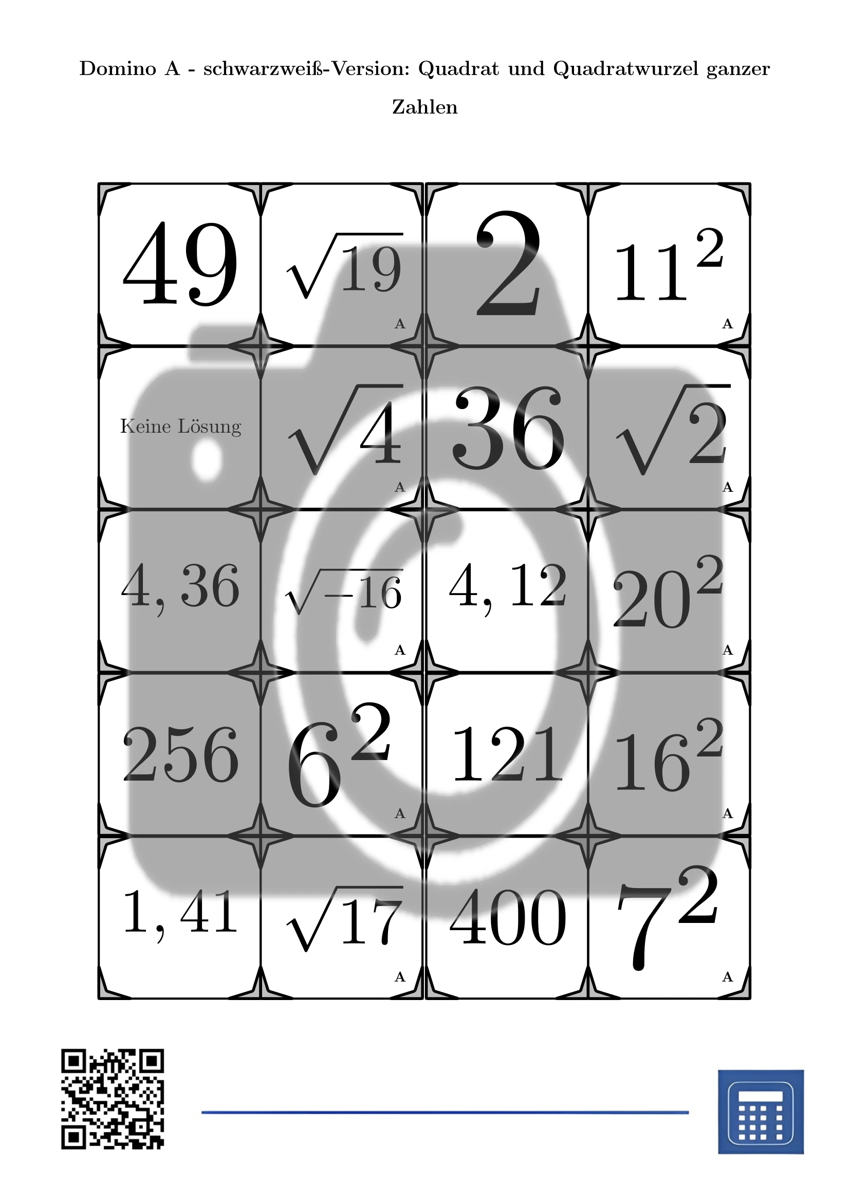 Domino: Quadrat und Quadratwurzel ganzer Zahlen – Bild 3