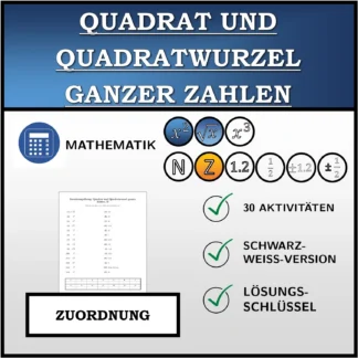 Zuordnungsübung: Quadrat und Quadratwurzel ganzer Zahlen