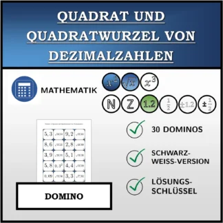 Domino: Quadrat und Quadratwurzel von Dezimalzahlen