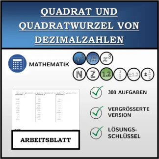 Arbeitsblatt: Quadrat und Quadratwurzel von Dezimalzahlen