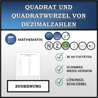 Zuordnungsübung: Quadrat und Quadratwurzel von Dezimalzahlen