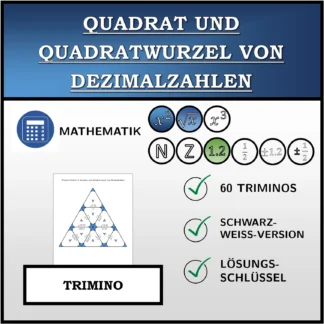 Trimino: Quadrat und Quadratwurzel von Dezimalzahlen