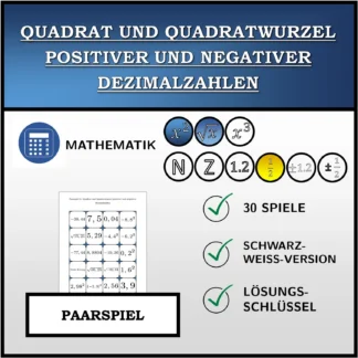Paarspiel: Quadrat und Quadratwurzel positiver und negativer Dezimalzahlen