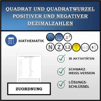 Zuordnungsübung: Quadrat und Quadratwurzel positiver und negativer Dezimalzahlen