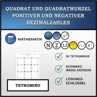 Tetromino: Quadrat und Quadratwurzel positiver und negativer Dezimalzahlen