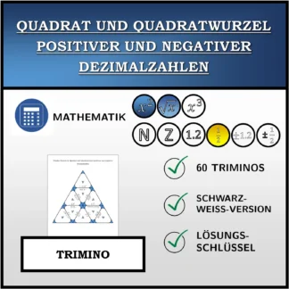 Trimino: Quadrat und Quadratwurzel positiver und negativer Dezimalzahlen